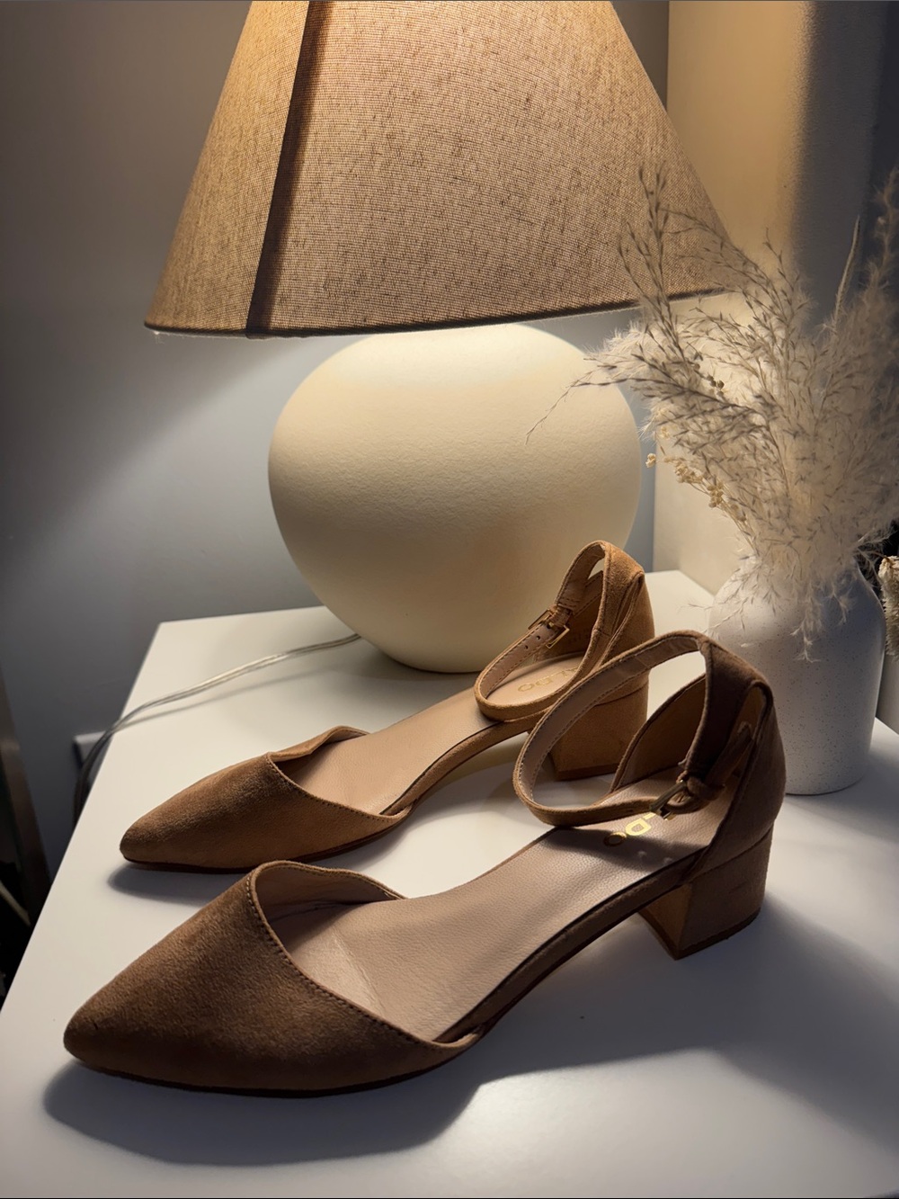 Aldo Tan Pointed-Toe Ankle-Strap Block Heels